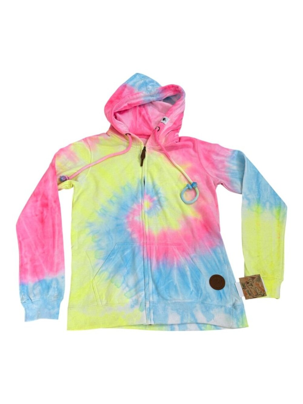 Pop Surf Full Zip Tie Dye Hoodie Womens Size Large L Pink Yellow Blue New